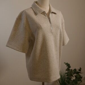 Mode of One Womens Gray Heather Quarter Zip Short Sleeve Sweatshirt Size S
